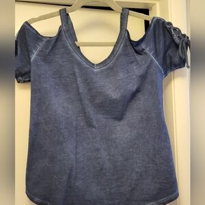 VENUS Blue Cold Shoulder Tank Top